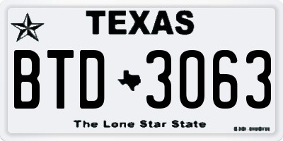 TX license plate BTD3063