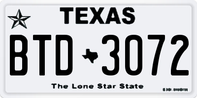 TX license plate BTD3072