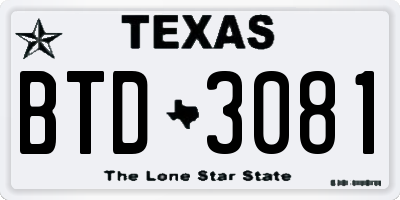 TX license plate BTD3081