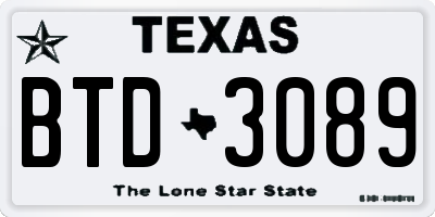 TX license plate BTD3089