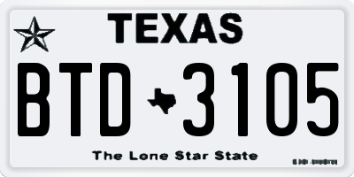 TX license plate BTD3105