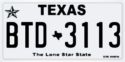 TX license plate BTD3113