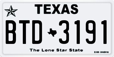 TX license plate BTD3191