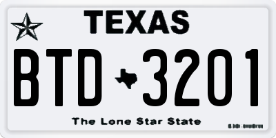 TX license plate BTD3201