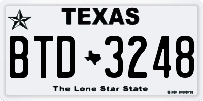TX license plate BTD3248