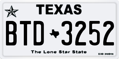 TX license plate BTD3252