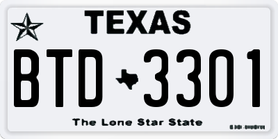 TX license plate BTD3301