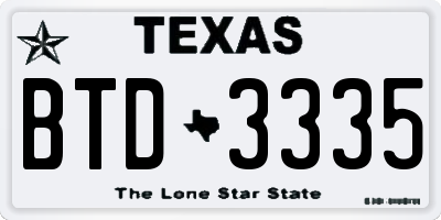 TX license plate BTD3335