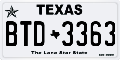 TX license plate BTD3363