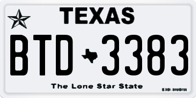 TX license plate BTD3383