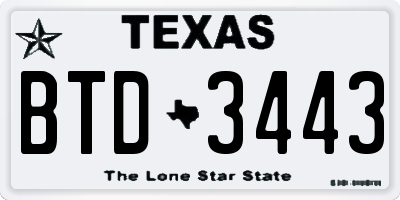 TX license plate BTD3443