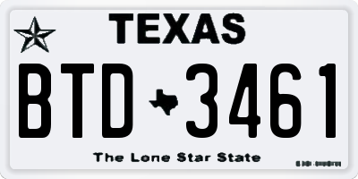 TX license plate BTD3461