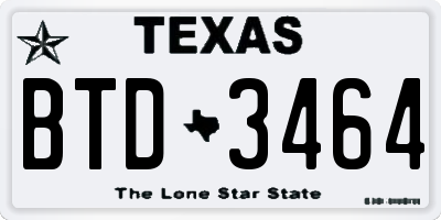 TX license plate BTD3464