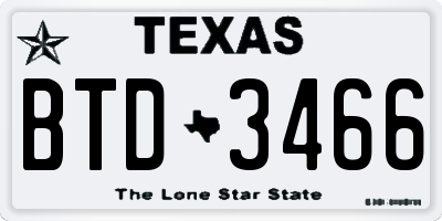 TX license plate BTD3466