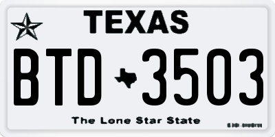 TX license plate BTD3503