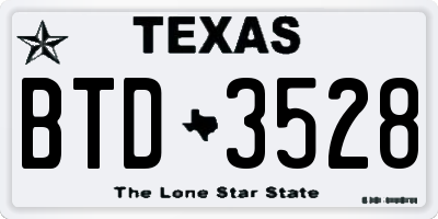 TX license plate BTD3528