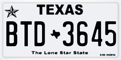 TX license plate BTD3645