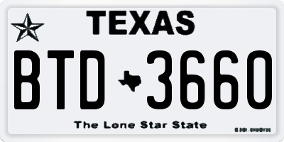 TX license plate BTD3660