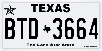 TX license plate BTD3664