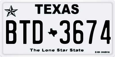 TX license plate BTD3674