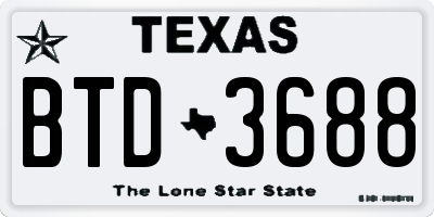 TX license plate BTD3688