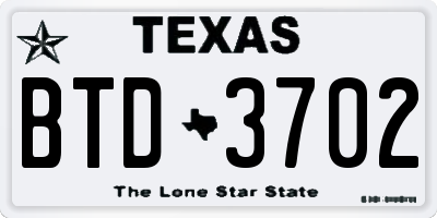 TX license plate BTD3702