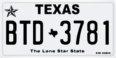 TX license plate BTD3781