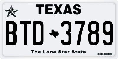 TX license plate BTD3789