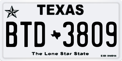 TX license plate BTD3809