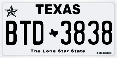 TX license plate BTD3838
