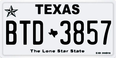 TX license plate BTD3857