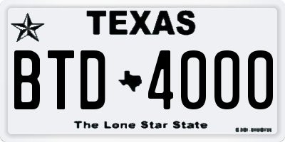 TX license plate BTD4000