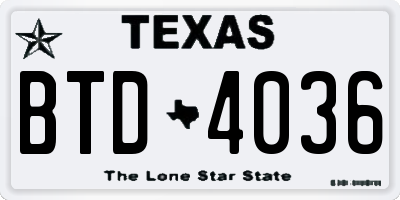 TX license plate BTD4036