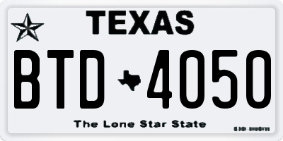 TX license plate BTD4050
