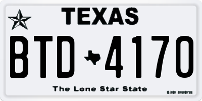 TX license plate BTD4170