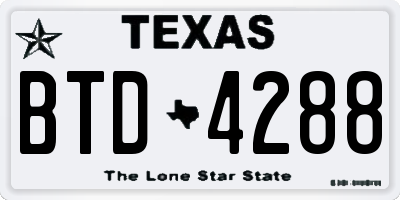 TX license plate BTD4288