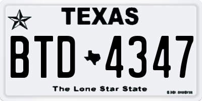 TX license plate BTD4347