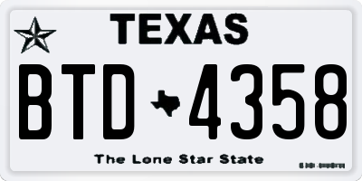 TX license plate BTD4358