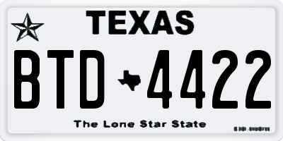 TX license plate BTD4422