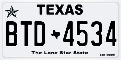 TX license plate BTD4534