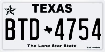 TX license plate BTD4754
