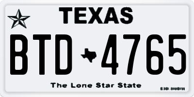 TX license plate BTD4765