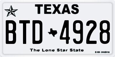 TX license plate BTD4928