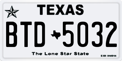 TX license plate BTD5032