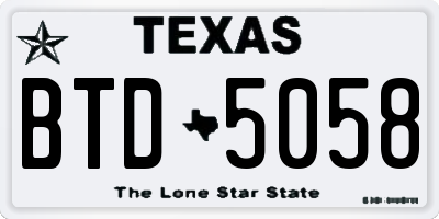 TX license plate BTD5058
