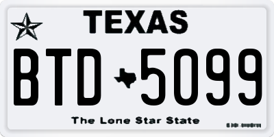 TX license plate BTD5099