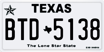 TX license plate BTD5138