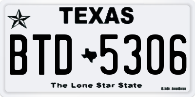 TX license plate BTD5306