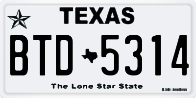 TX license plate BTD5314