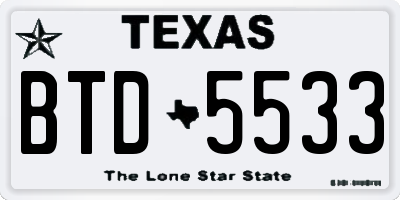 TX license plate BTD5533